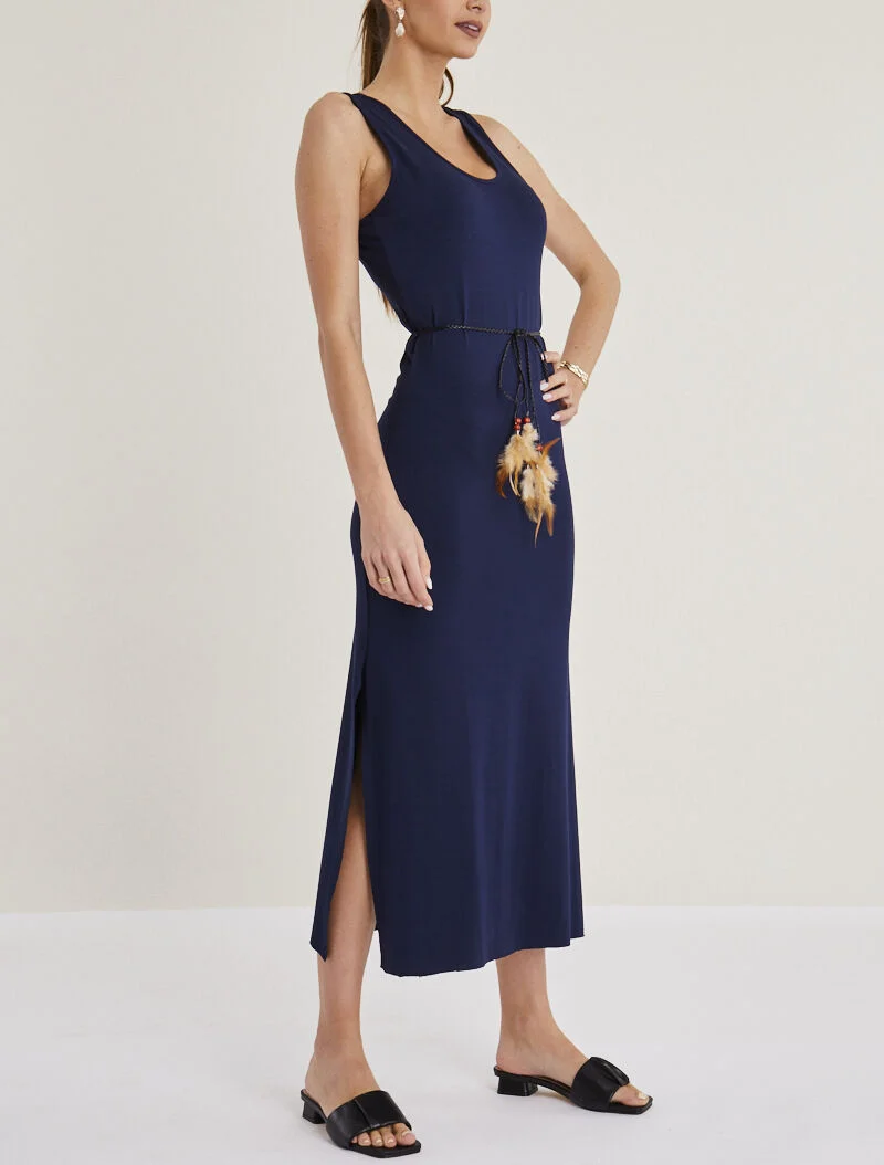 Langes Tanktop-Kleid mit offenen Seiten - Marine