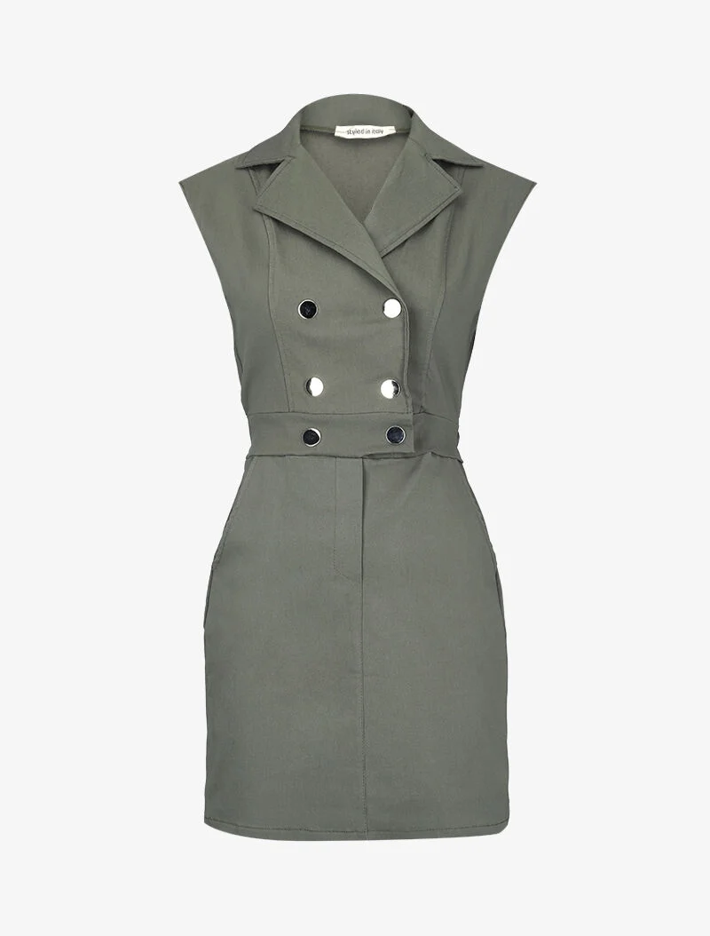 Sexy Kleid mit Blazer-Stil-Oberteil - Kaki