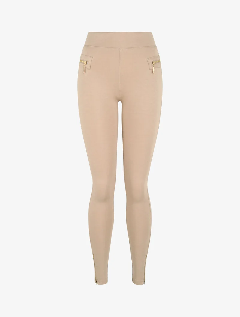 Ultraskinny-Leggings mit Reißverschlüssen an den Knöcheln - Beige