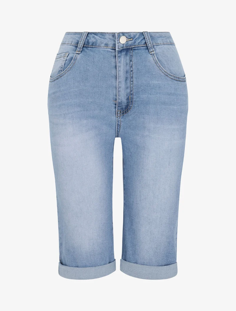 Jeans-Bermuda mit umschlagbaren Rändern - Hellblau