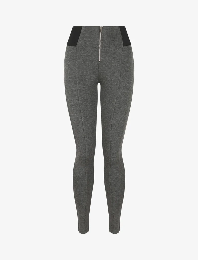 Ultra-skinny Leggings mit strukturierter Taille und Reißverschluss - Meliertes Grau