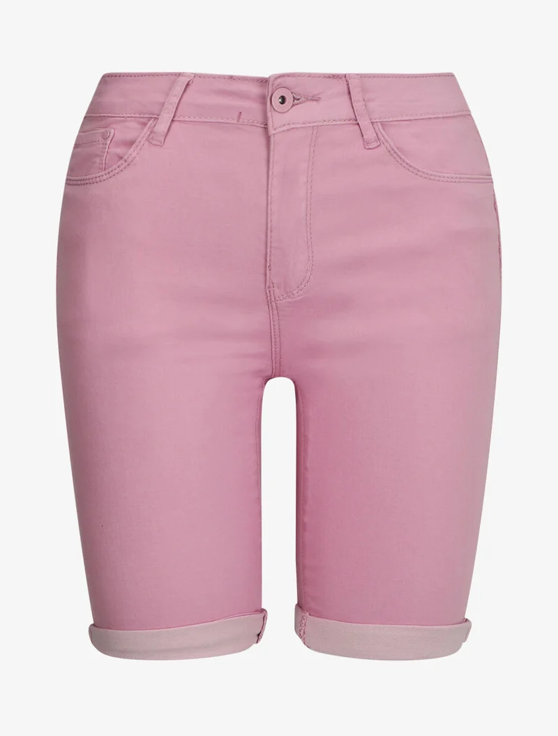 Stretch-Bermuda mit Umschlag - Rose