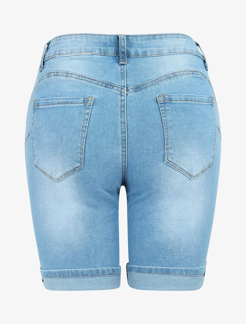 Jeansshorts im Used-Look - Hellblau