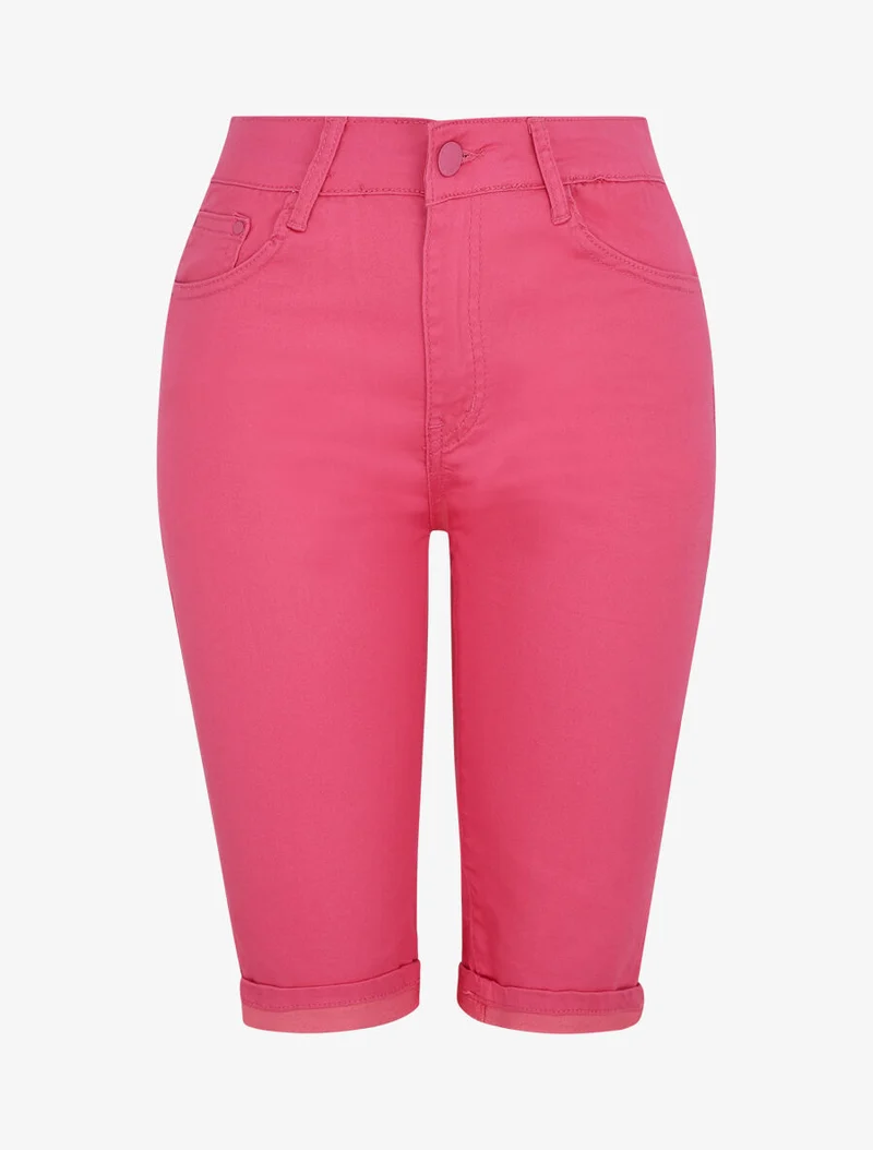 Bermuda Push-up einfarbig mit Säumen - Fuchsia