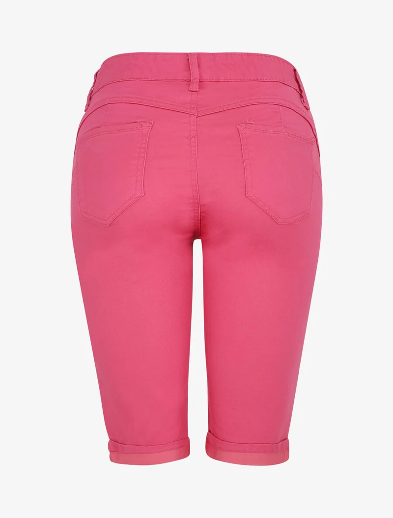 Bermuda Push-up einfarbig mit Säumen - Fuchsia