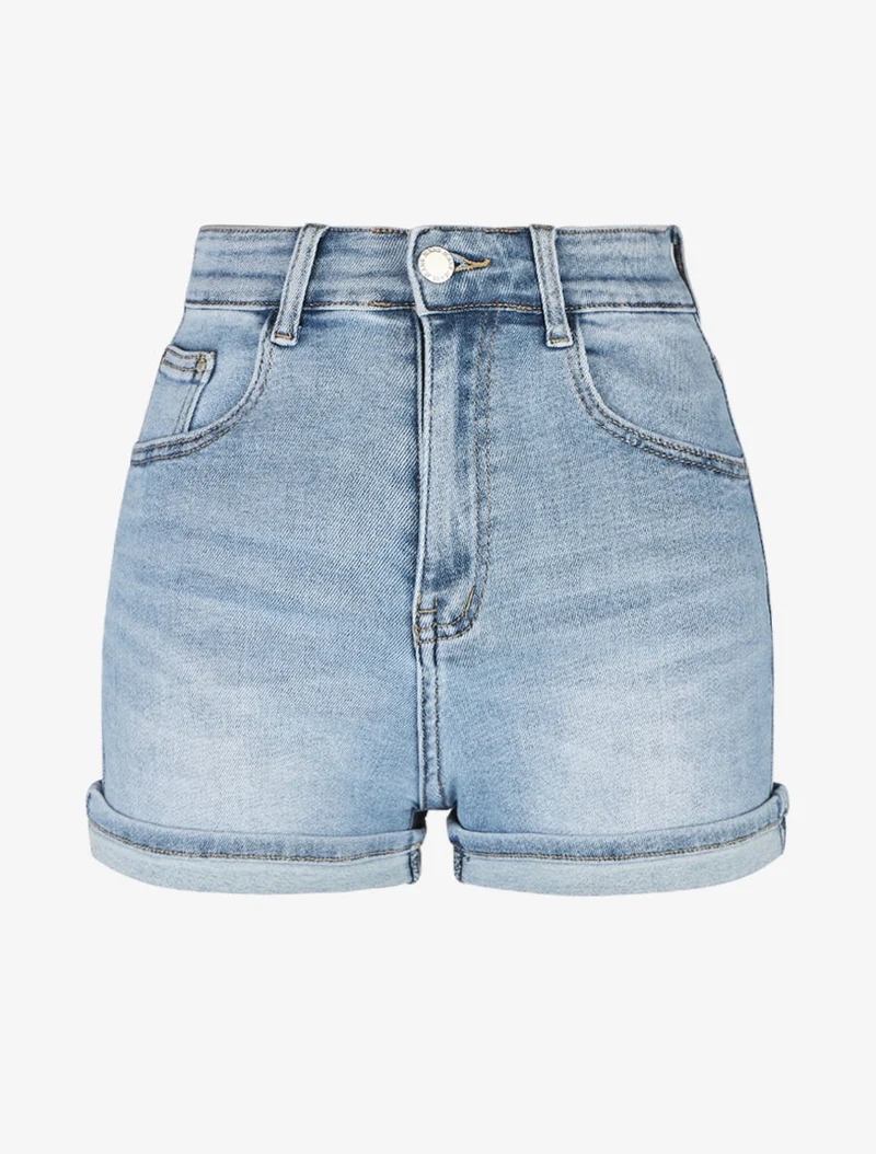 Gerade geschnittener Shorts mit Saumabschlüssen - Blau