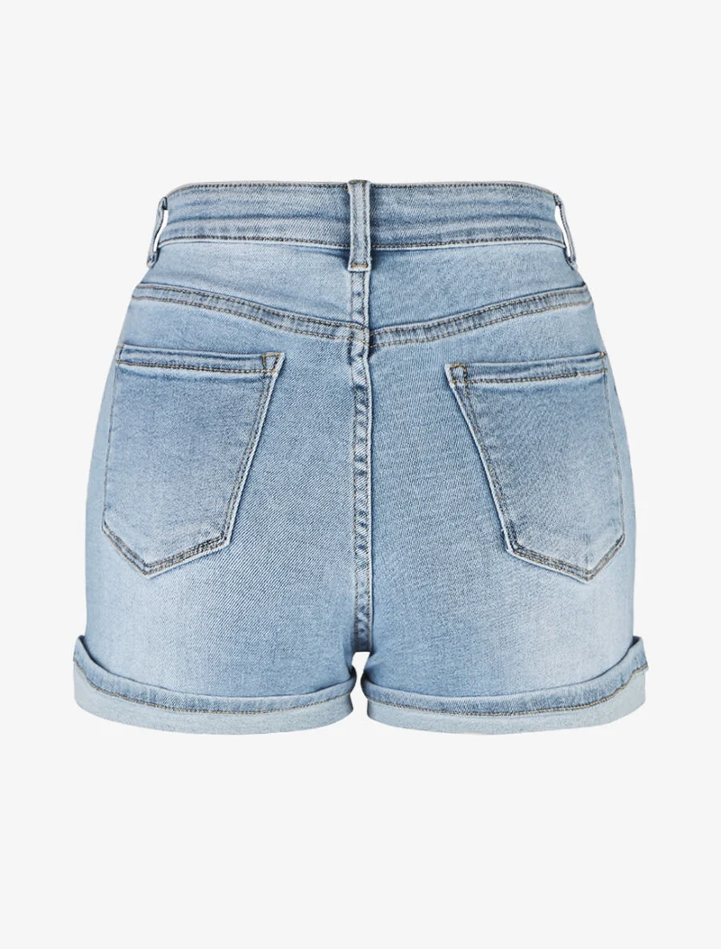 Gerade geschnittener Shorts mit Saumabschlüssen - Blau