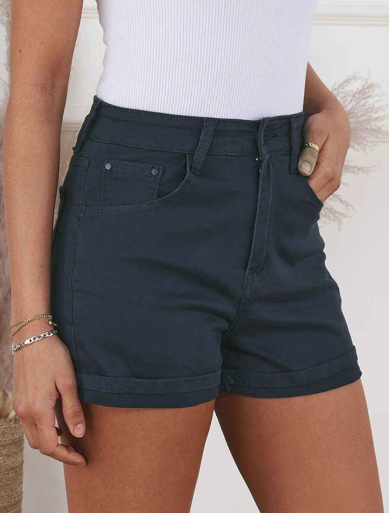 Kurze einfarbige Hose mit Säumen - Marine