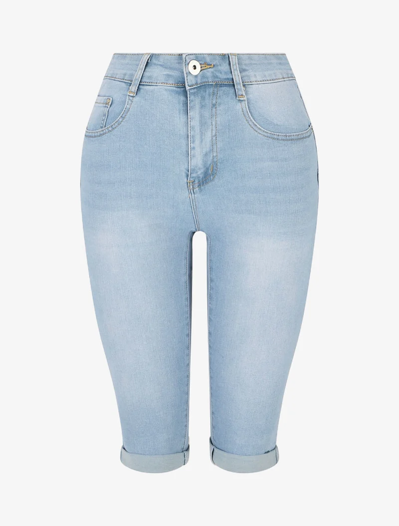 Bermuda Push-up mit umgeschlagenem geradem Schnitt - Blau