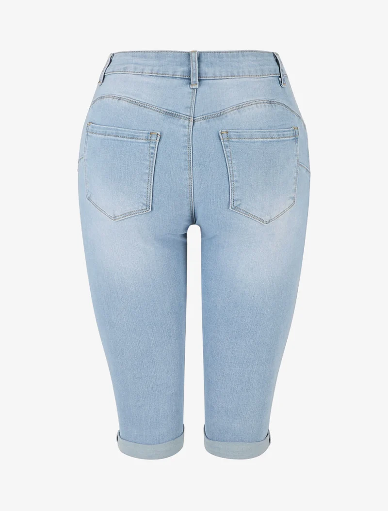 Bermuda Push-up mit umgeschlagenem geradem Schnitt - Blau