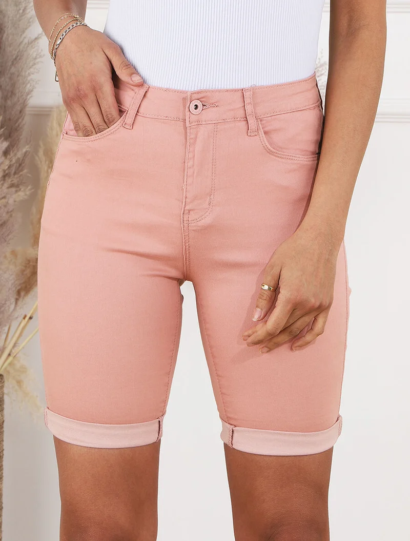 Bermuda Push-up einfarbig gerader Schnitt - Rose