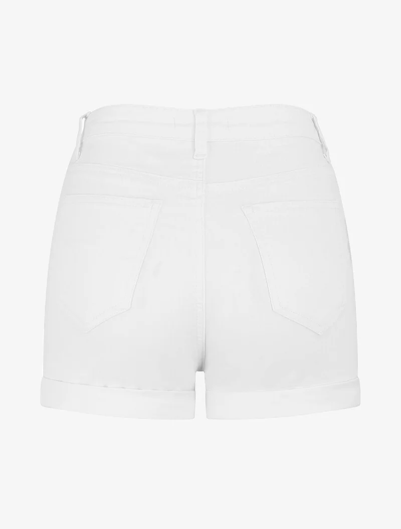 High-Waist-Jeansshorts - Weiß