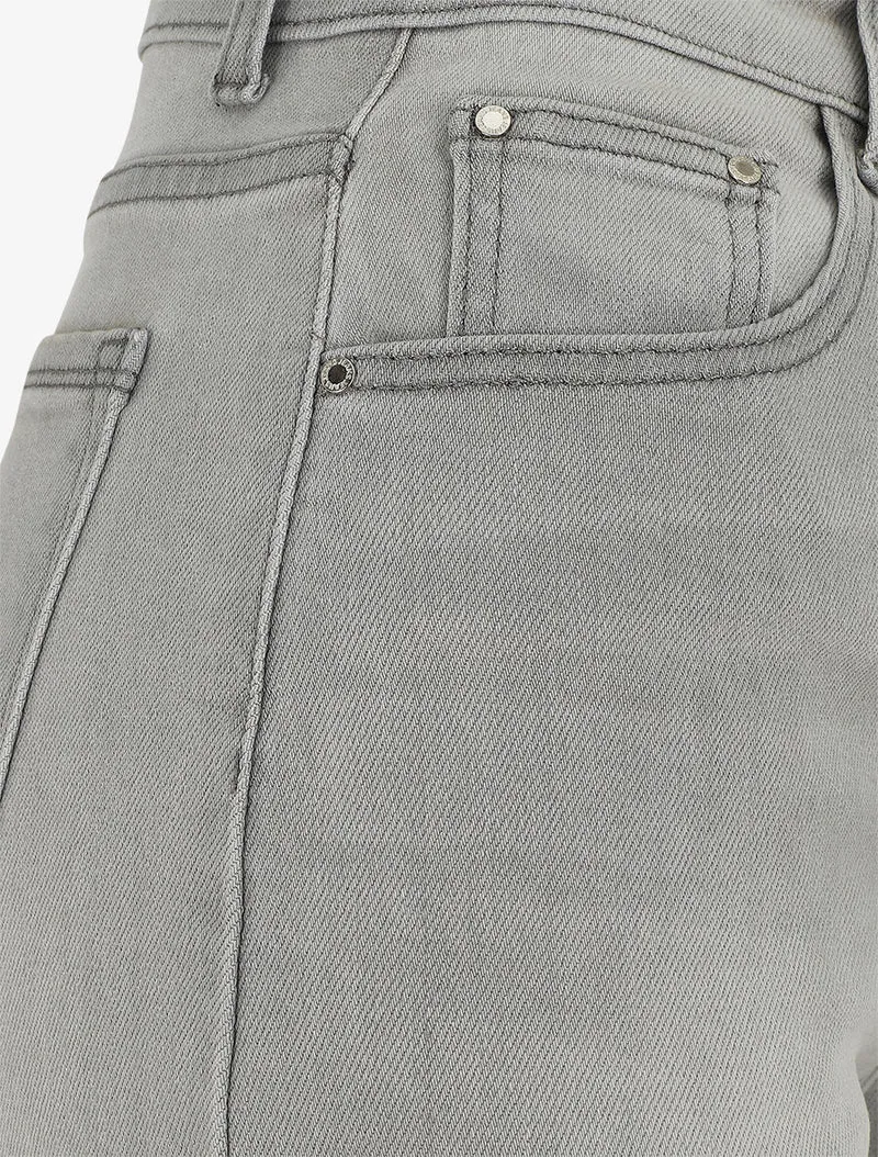 Gerade geschnittener High-Waist-Jeansshorts - Hellgrau