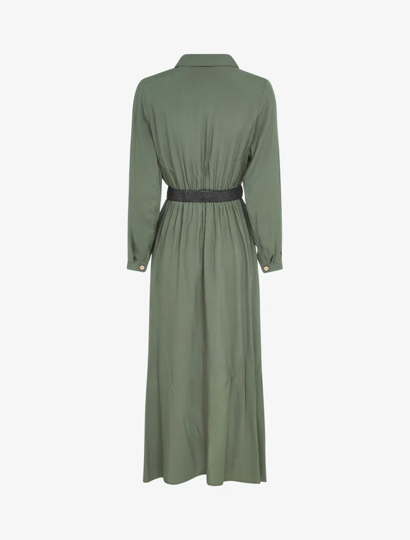 Langes Kleid mit Plisseefalten - Kaki