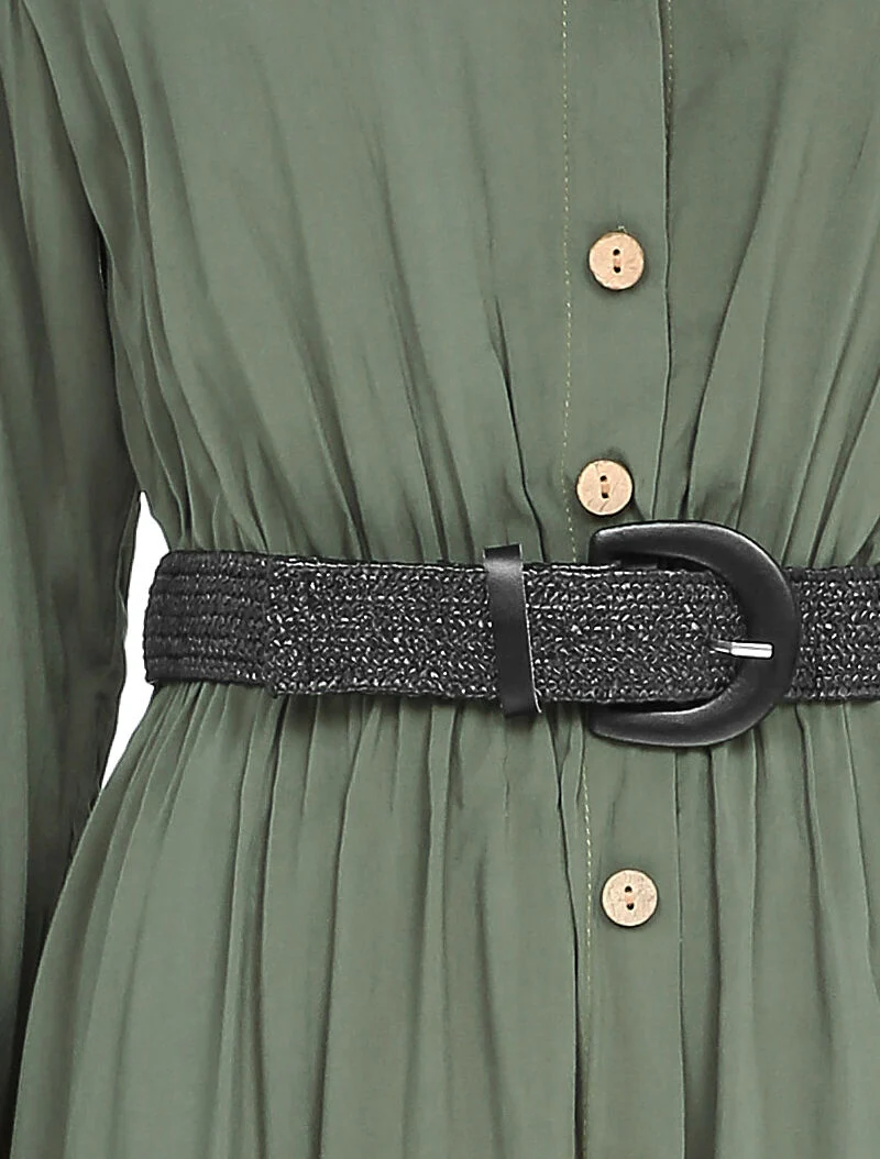 Langes Kleid mit Plisseefalten - Kaki