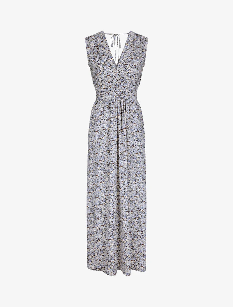 Langes Kleid mit Frühlingsblumenmuster - Blau