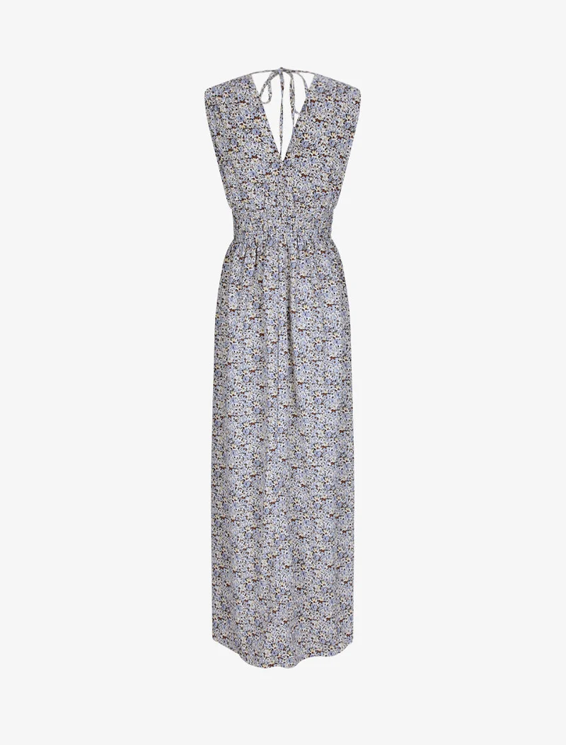 Langes Kleid mit Frühlingsblumenmuster - Blau