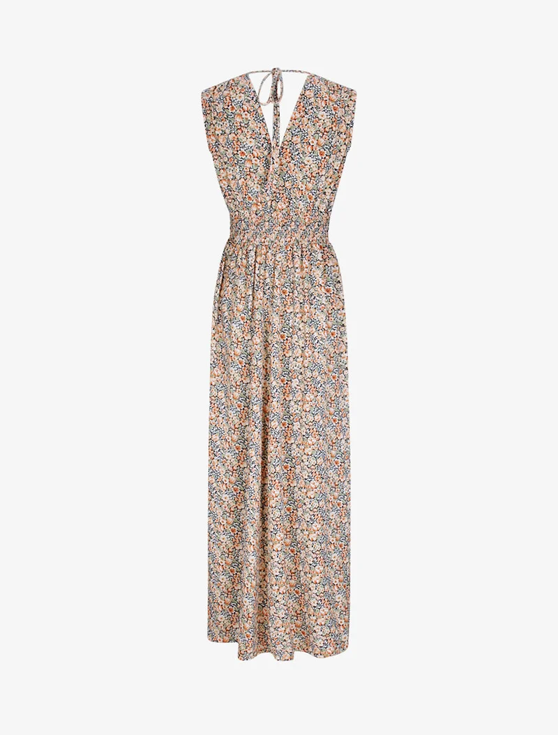 Langes Kleid mit Frühlingsblumenmuster - Orange