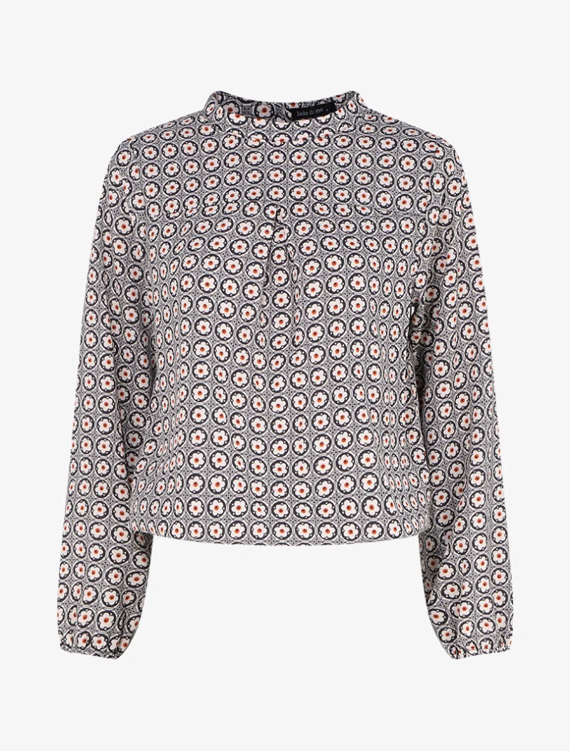 Oberteil mit stilisierten Gänseblümchen bedruckt - Schwarz/Beige