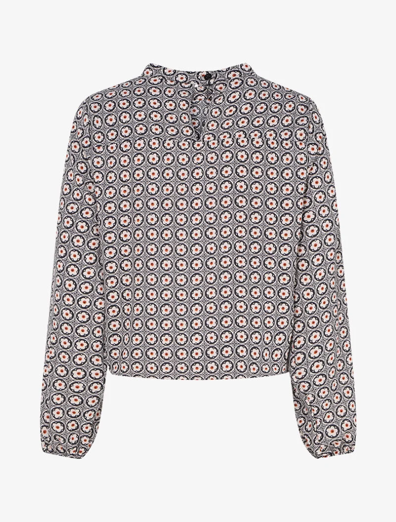 Oberteil mit stilisierten Gänseblümchen bedruckt - Schwarz/Beige