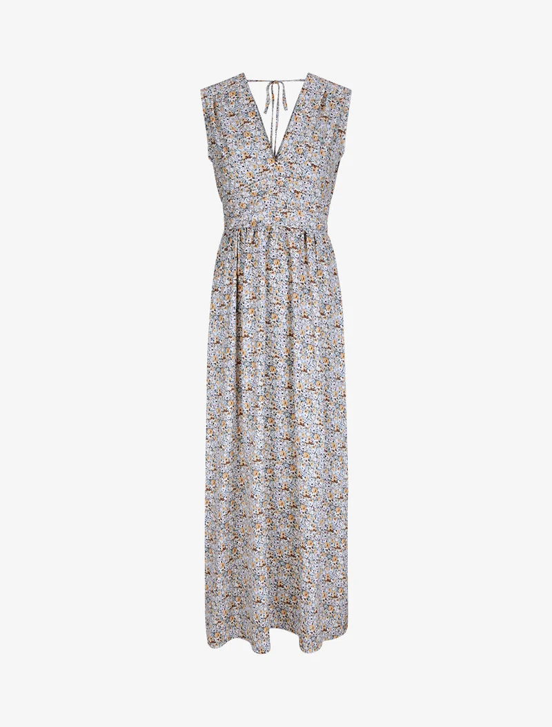 Langes Kleid mit Frühlingsblumenmuster - Wassergrün