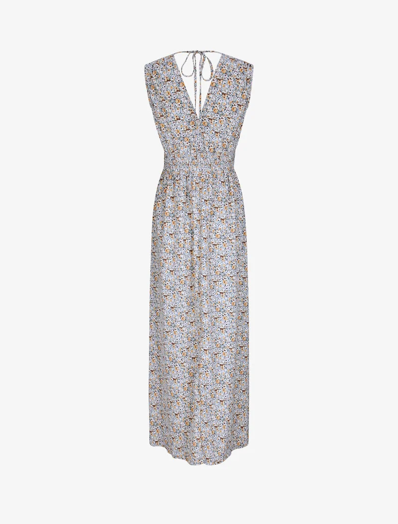 Langes Kleid mit Frühlingsblumenmuster - Wassergrün