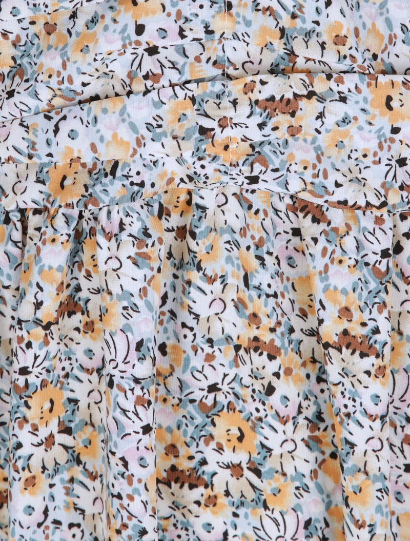 Langes Kleid mit Frühlingsblumenmuster - Wassergrün