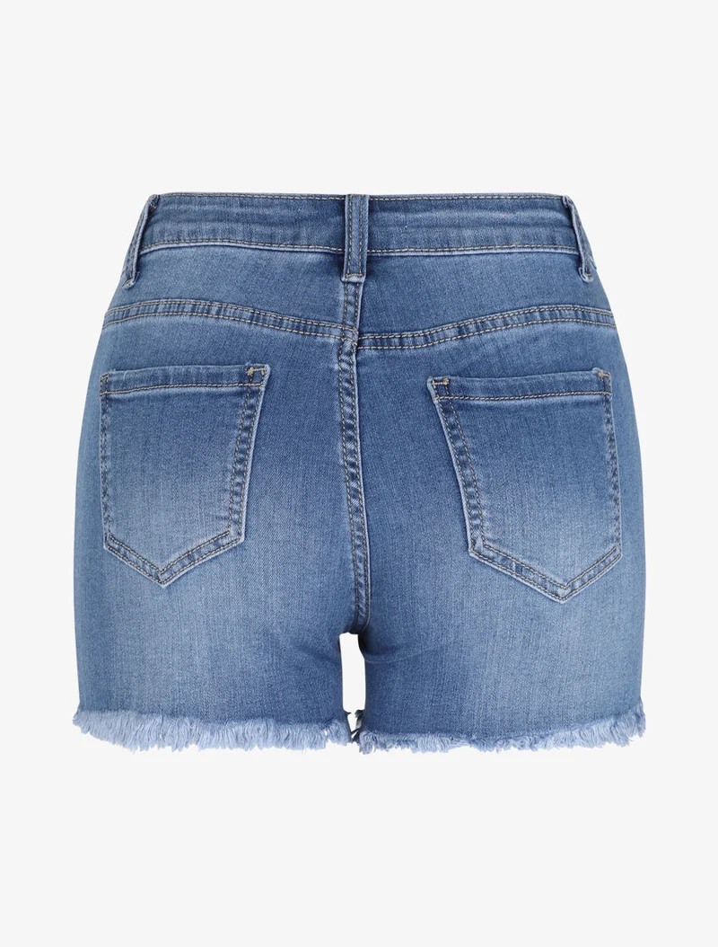 Zerrissene Jeans-Shorts mit rohen Kanten - Blau