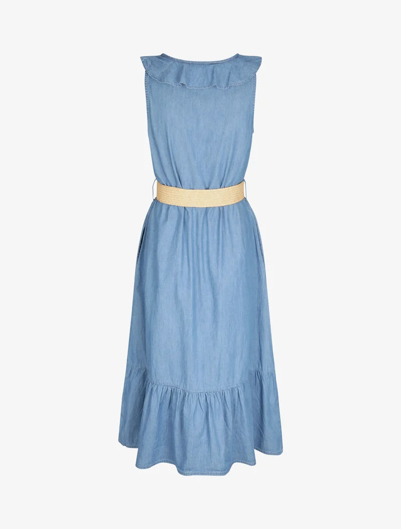 A-Linien-Kleid aus Denim mit Rüschenkragen - Blau