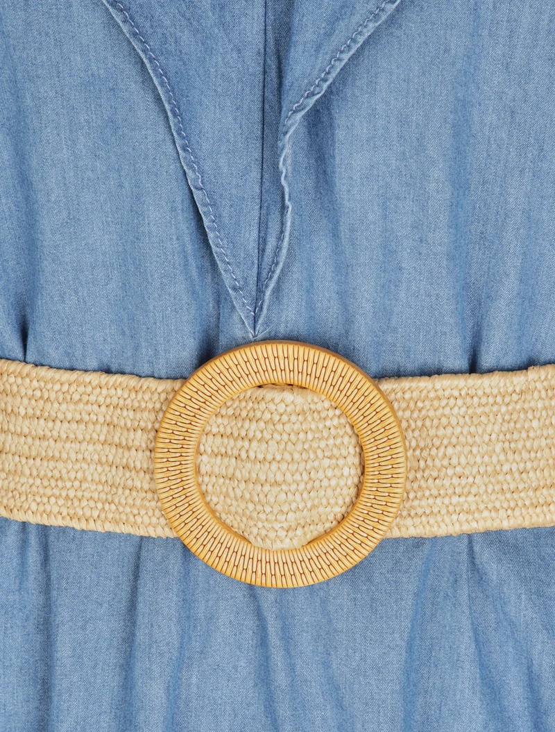 A-Linien-Kleid aus Denim mit Rüschenkragen - Blau