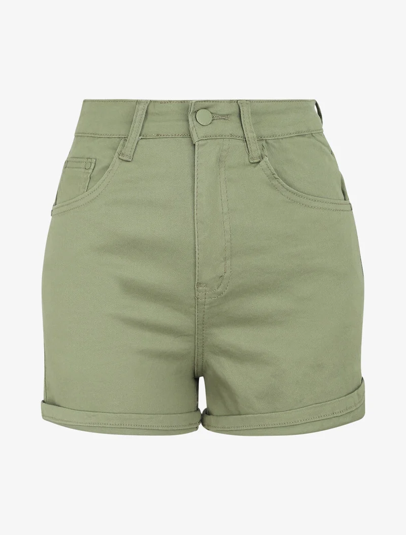Jeansshort mit Umschlägen - Kaki