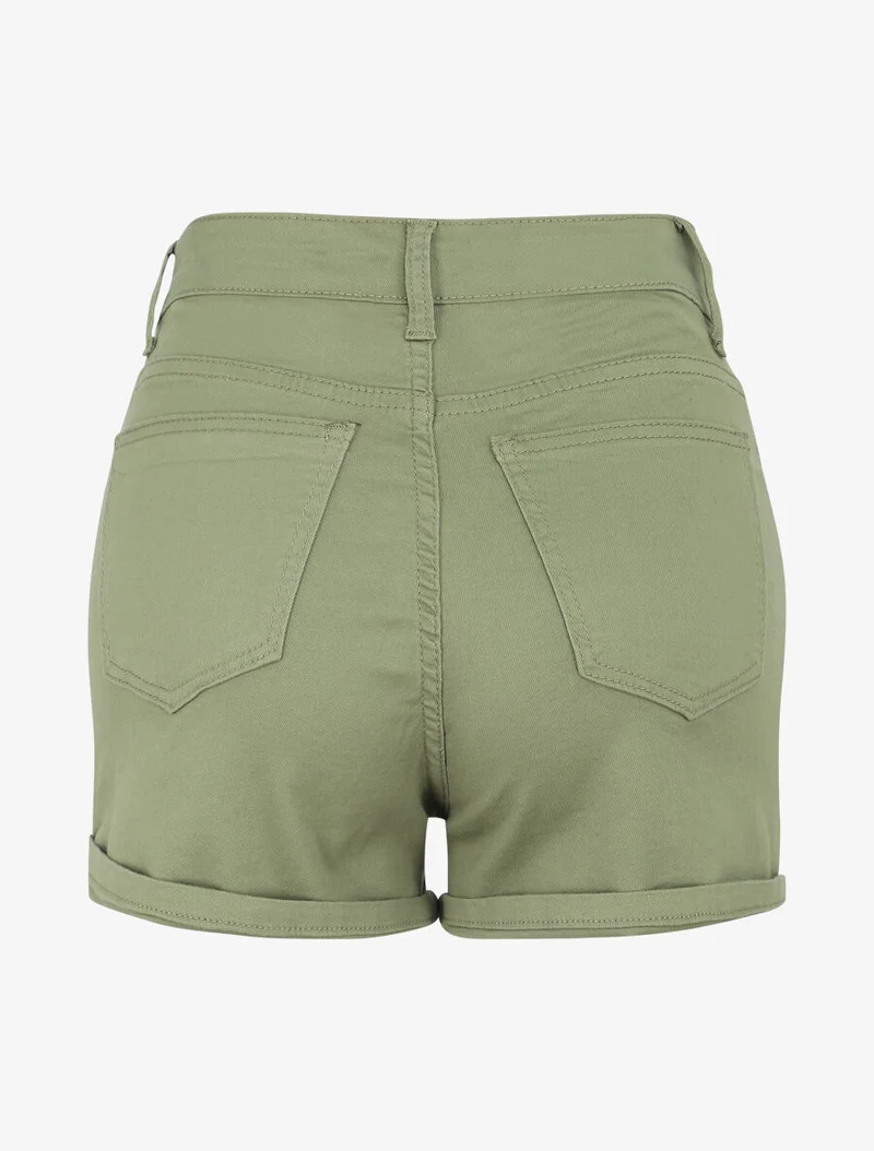 Jeansshort mit Umschlägen - Kaki