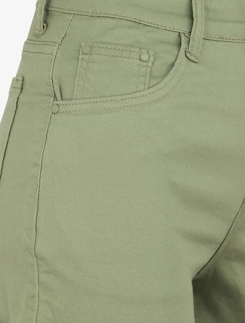 Jeansshort mit Umschlägen - Kaki