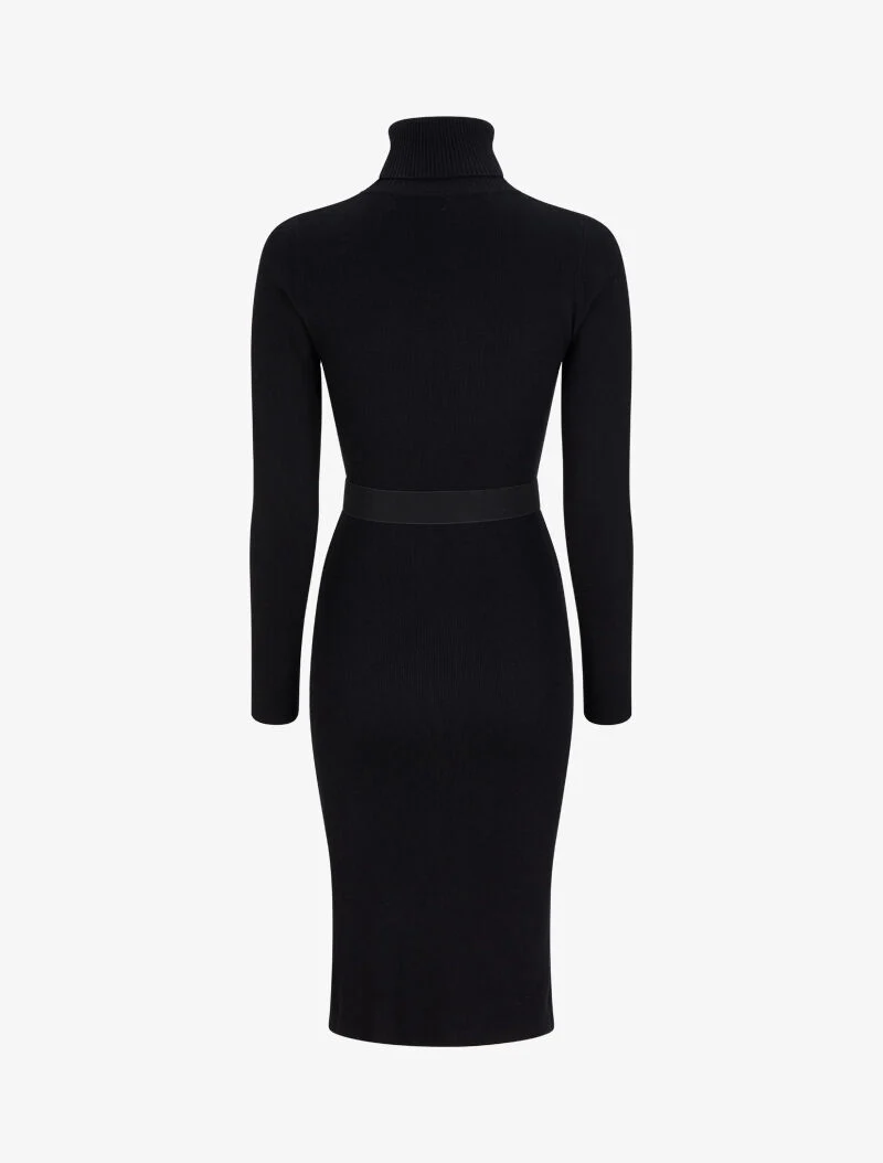 Langes Strickkleid mit Rollkragen - Schwarz