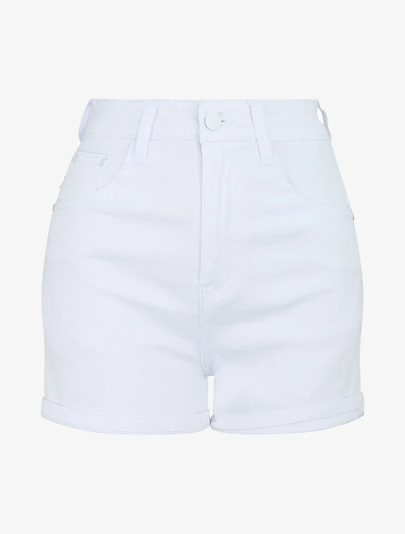 Jeansshort mit Umschlägen - Weiß