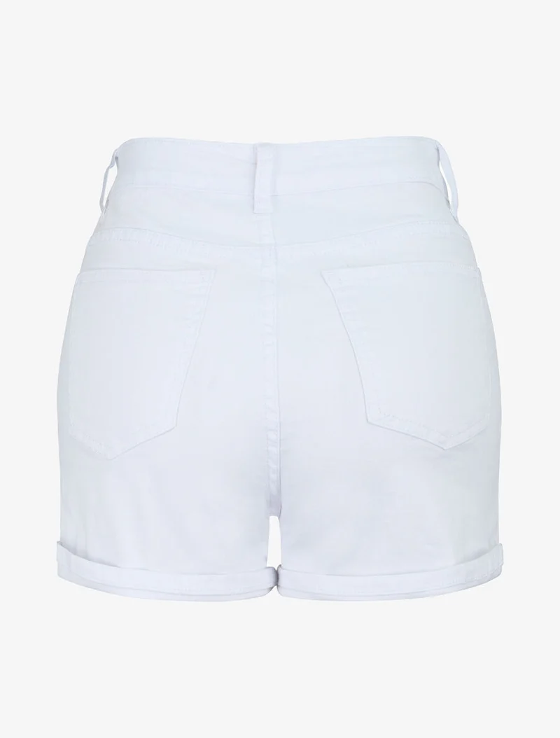 Jeansshort mit Umschlägen - Weiß