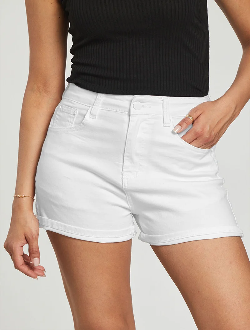 Jeansshort mit Umschlägen - Weiß