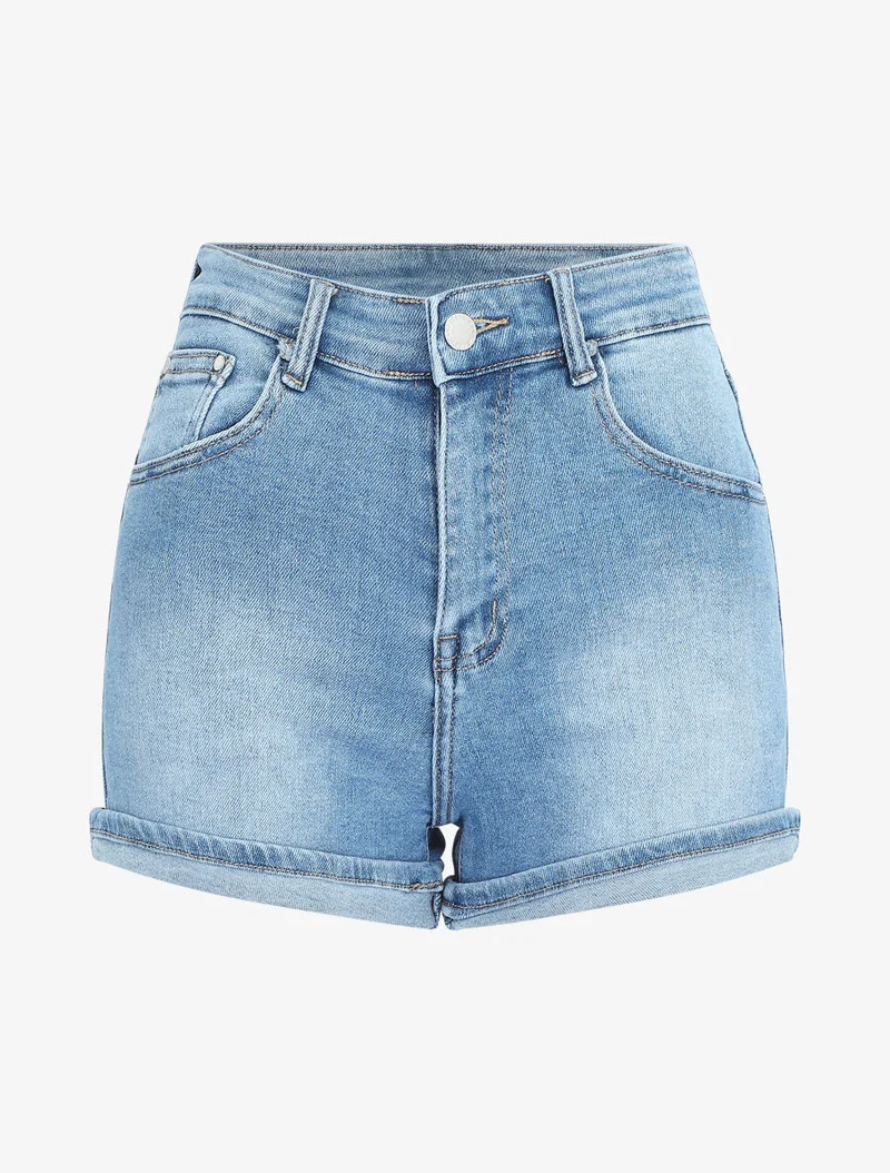 Umgeschlagene Jeansshorts - Blau