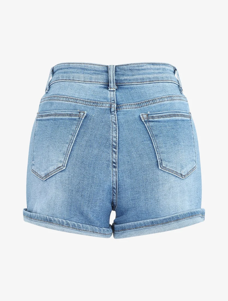 Umgeschlagene Jeansshorts - Blau