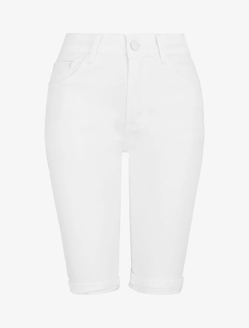Bermuda Push-up einfarbig mit Säumen - Weiß