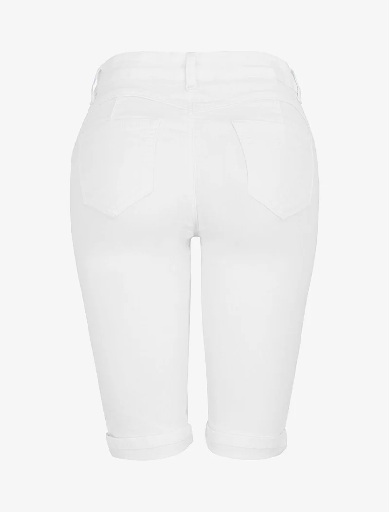 Bermuda Push-up einfarbig mit Säumen - Weiß