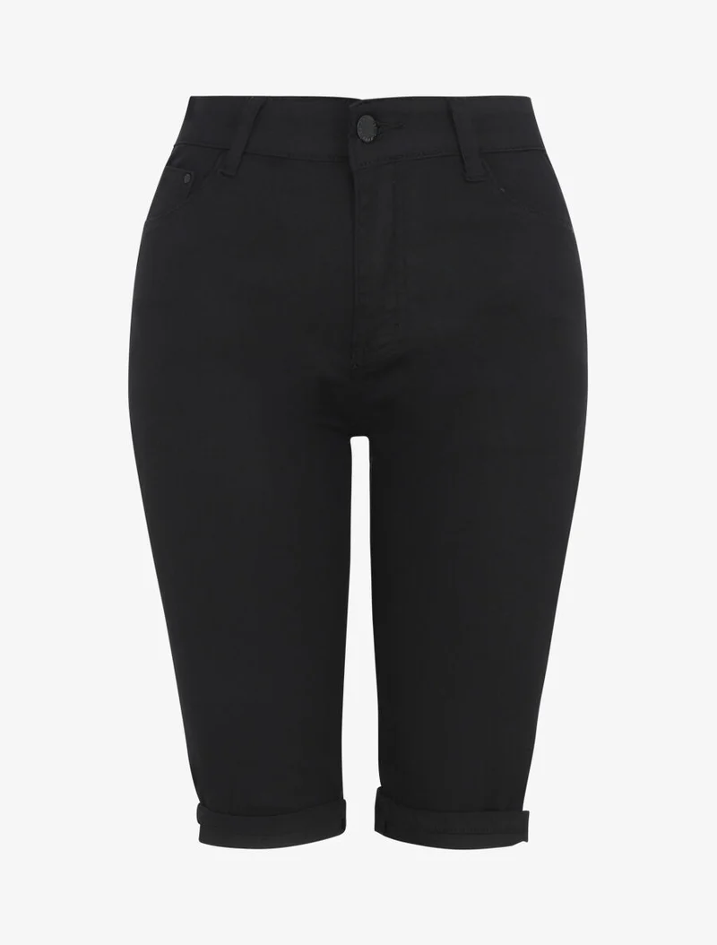 Bermuda Push-up einfarbig mit Säumen - Schwarz