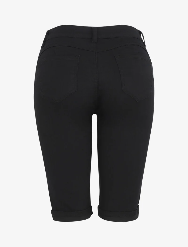 Bermuda Push-up einfarbig mit Säumen - Schwarz