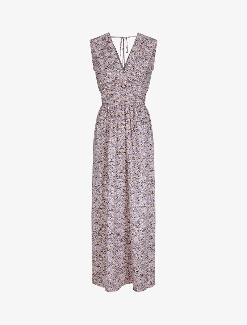 Langes Kleid mit Frühlingsblumenmuster - Flieder