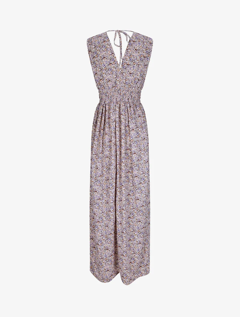 Langes Kleid mit Frühlingsblumenmuster - Flieder