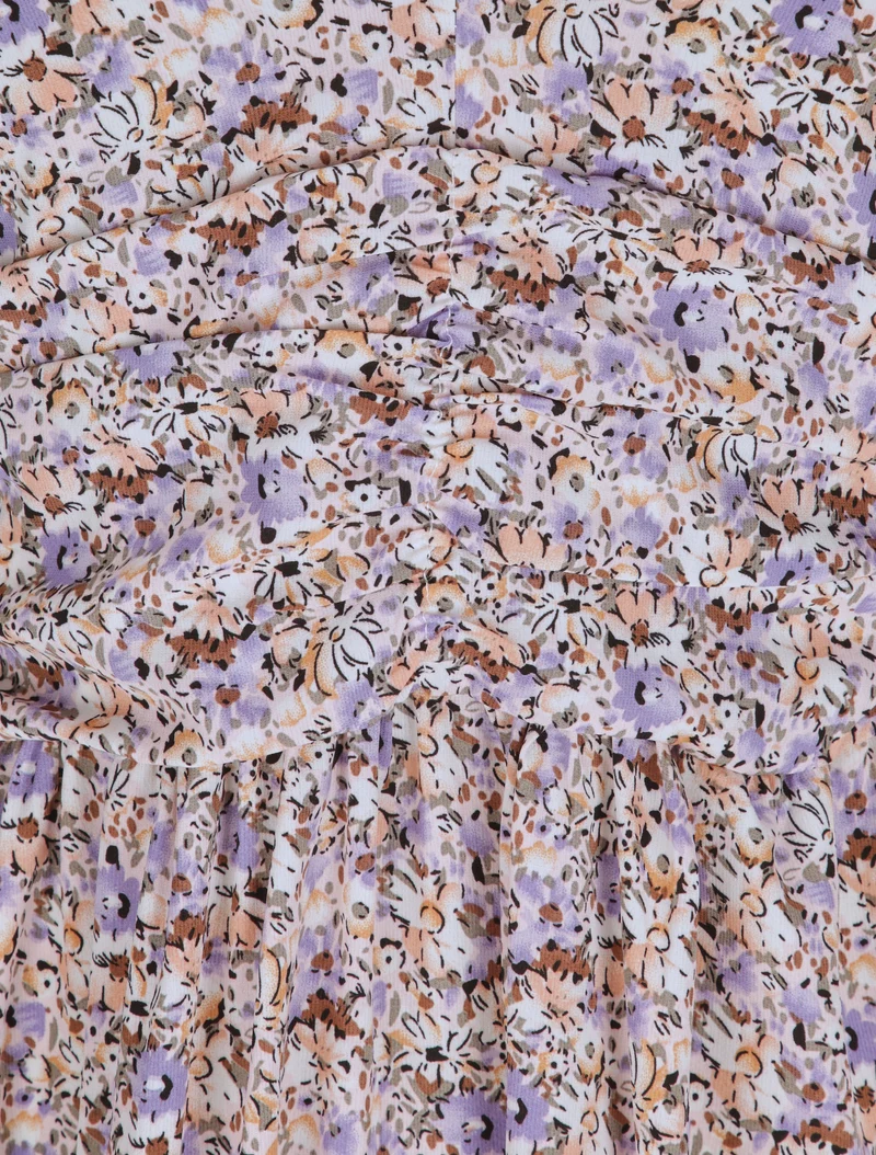 Langes Kleid mit Frühlingsblumenmuster - Flieder
