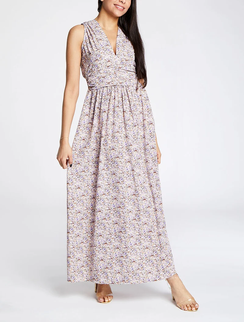 Langes Kleid mit Frühlingsblumenmuster - Flieder