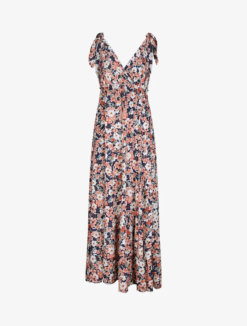 Langes Kleid mit Blumenmuster - Marine