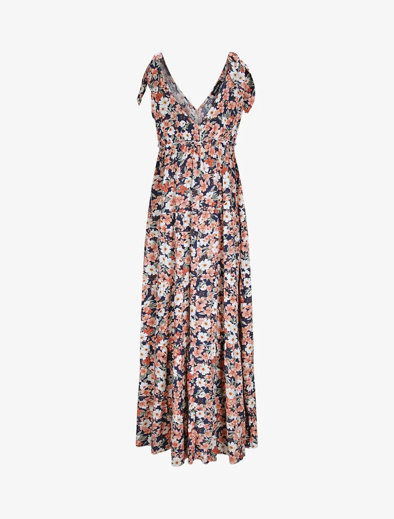 Langes Kleid mit Blumenmuster - Marine