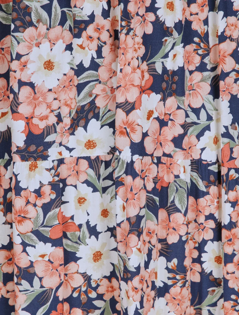 Langes Kleid mit Blumenmuster - Marine